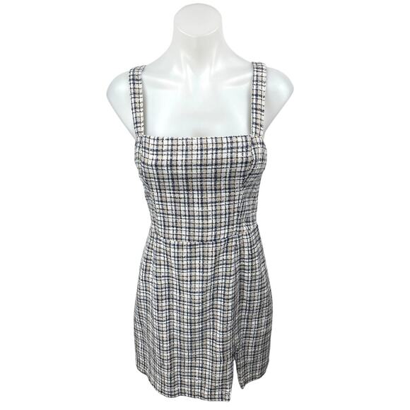 Abercrombie & Fitch Blue Tweed Plaid Checkered Sleeveless Cami Mini Tank Dress S - Picture 1 of 5